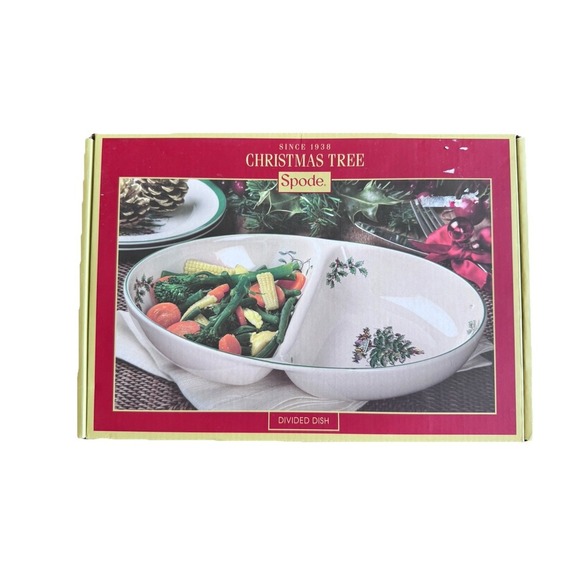 New Spode Christmas Tree Divided Dish, 12 Inch Mistletoe Collection Piece NIB - Picture 2 of 4